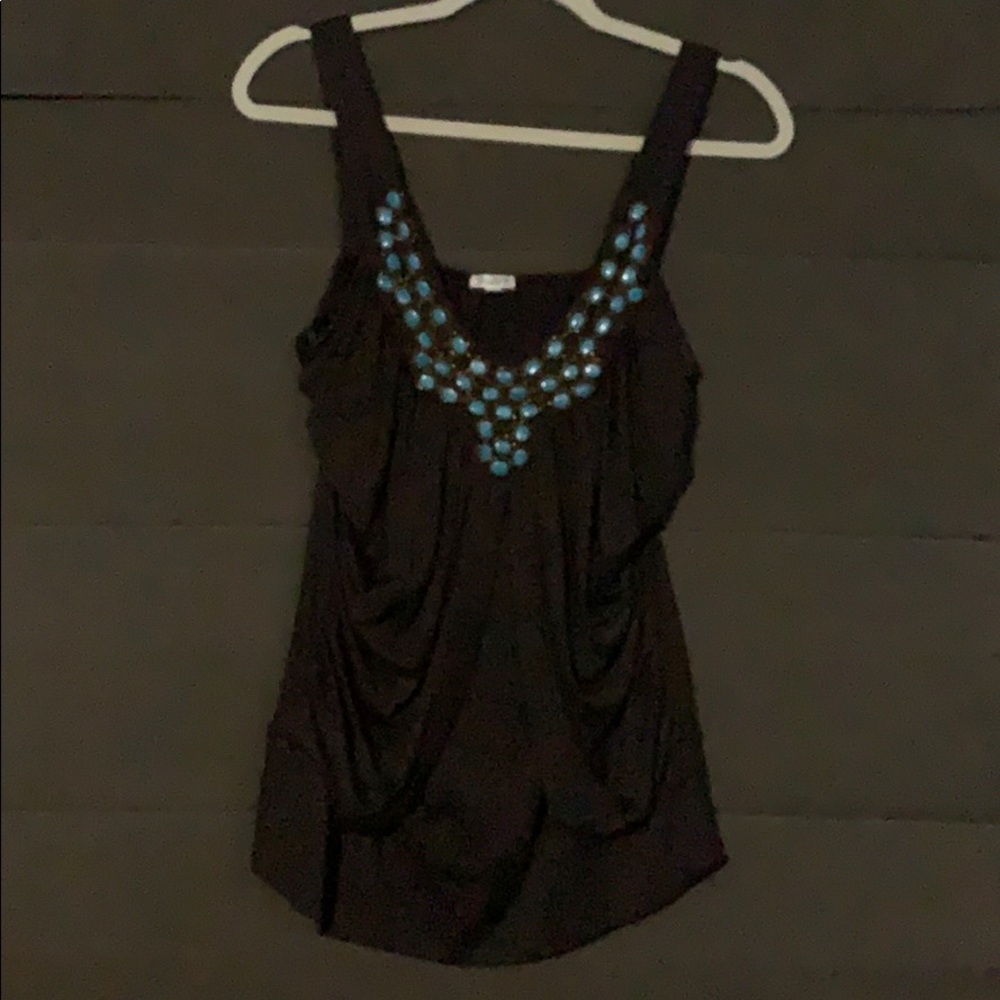 Brown tank with turquoise beads